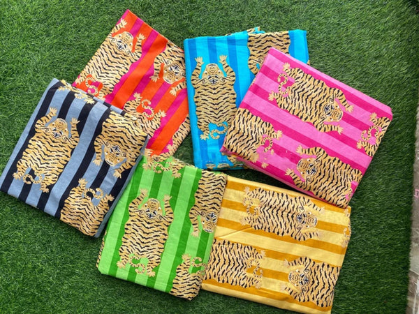 Stripe tiger print cotton fabric