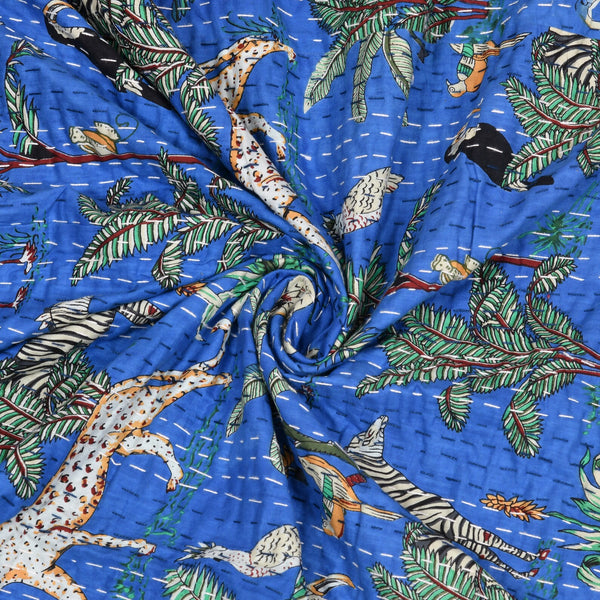 jungle print Blue kantha quilt