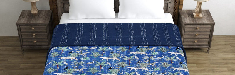 jungle print Blue kantha quilt