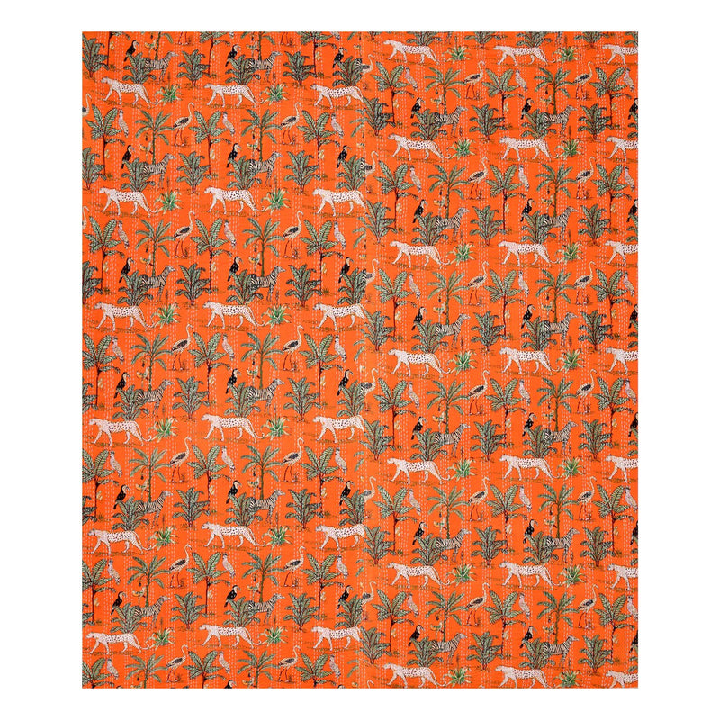 jungle print orange kantha quilt