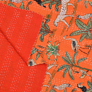 jungle print orange kantha quilt