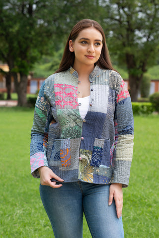 Grey patchwork silk jacket