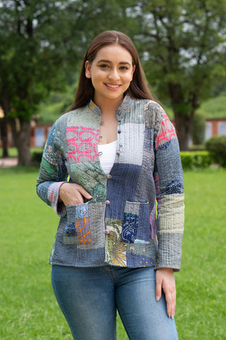 Grey patchwork silk jacket