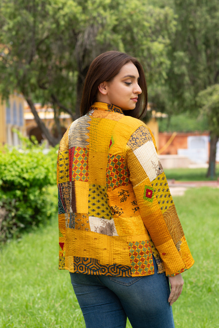 Yellow patchwork silk jacket