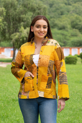 Yellow patchwork silk jacket