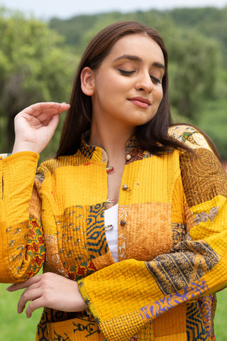 Yellow patchwork silk jacket