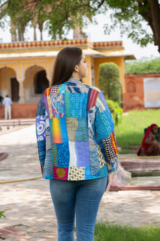 Turquoise patchwork silk jacket