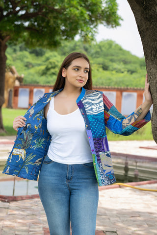 Turquoise patchwork silk jacket