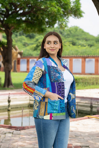 Turquoise patchwork silk jacket