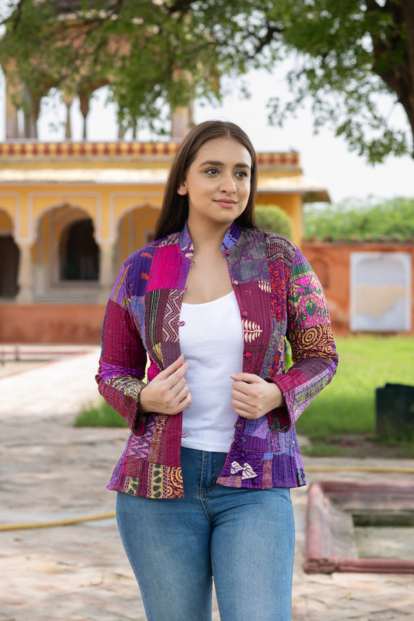 Purple patchwork silk jacket