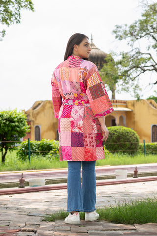 pink reversible patchwork kimono robe