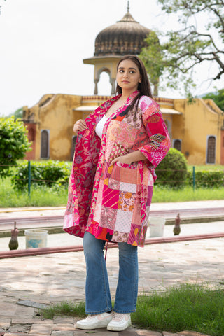 pink reversible patchwork kimono robe