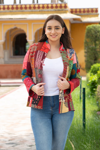 Red patchwork silk jacket