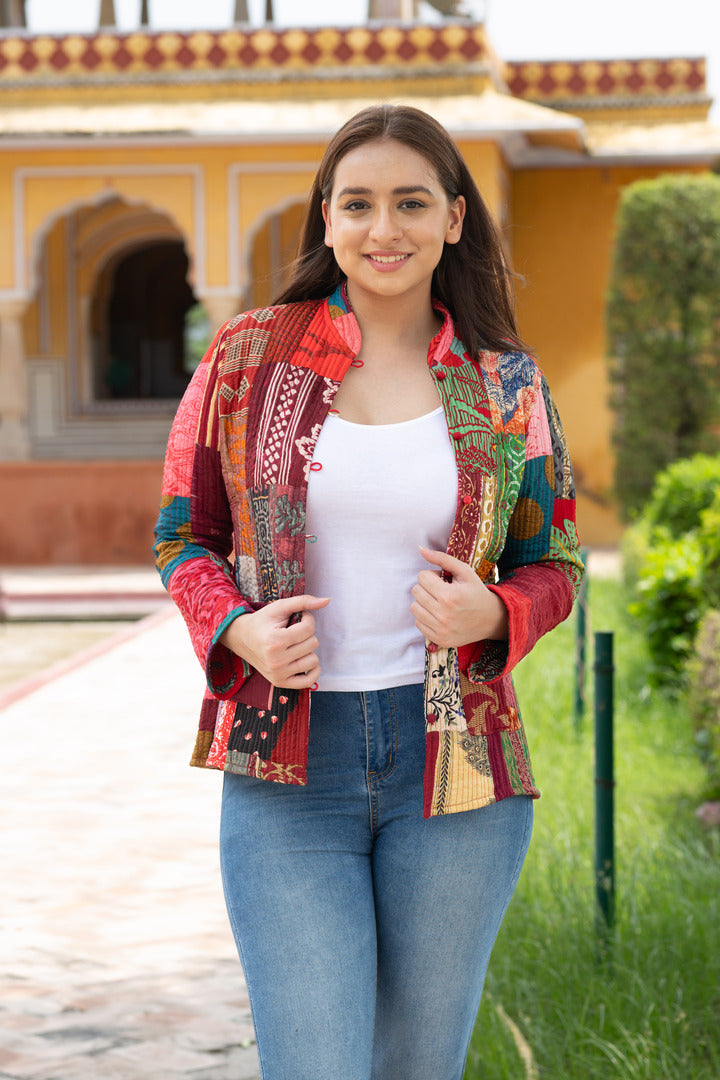 Red patchwork silk jacket