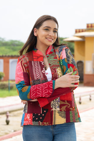 Red patchwork silk jacket