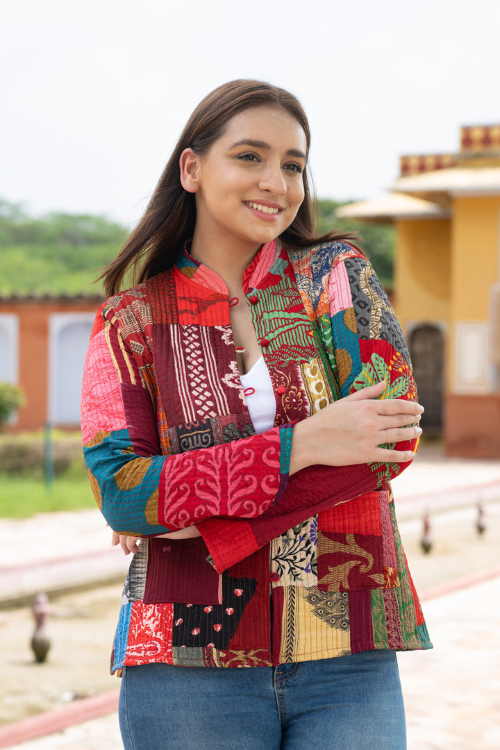 Red patchwork silk jacket