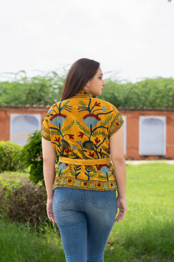 handmade mustard velvet vest for elegant look