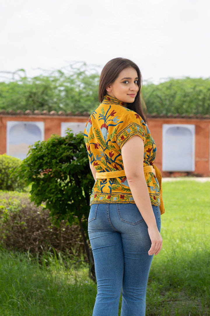 handmade mustard velvet vest for elegant look
