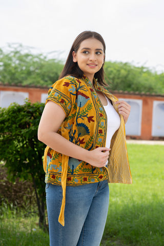 handmade mustard velvet vest for elegant look