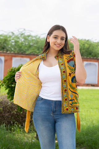 handmade mustard velvet vest for elegant look