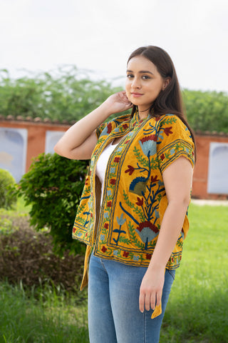 handmade mustard velvet vest for elegant look