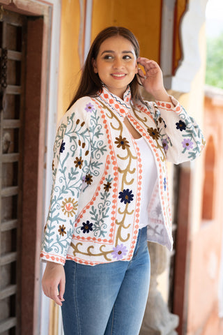 Long floral suzani embroidery jacket