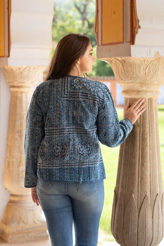 Ajrak print Indigo cotton jacket