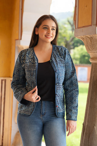 Ajrak print Indigo cotton jacket