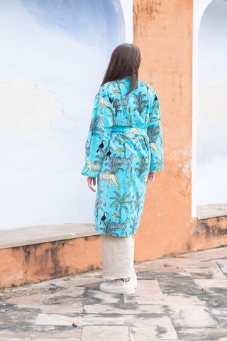 Turquoise Safari print velvet robe