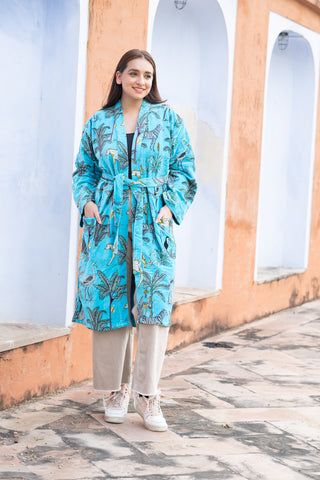 Turquoise Safari print velvet robe