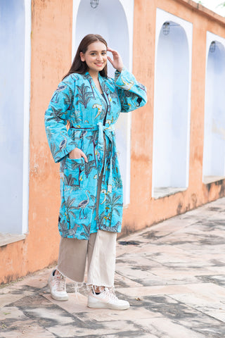 Turquoise Safari print velvet robe