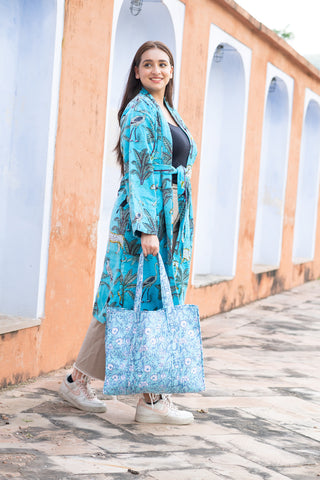 Turquoise Safari print velvet robe