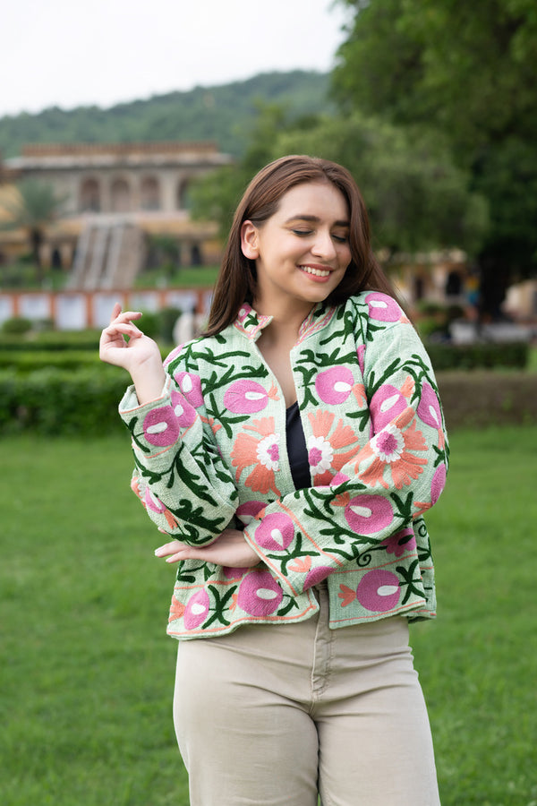 Floral embroidery cotton jacket