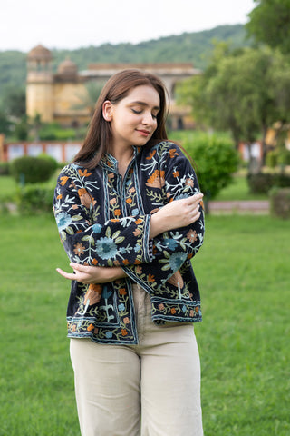 Handcrafted Black Velvet Jacket with Suzani Embroidery