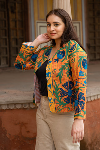 Vintage Kantha Jacket with Intricate Embroidery