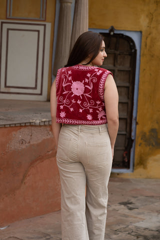 Red velvet vest for best outfit match