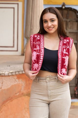 Red velvet vest for best outfit match