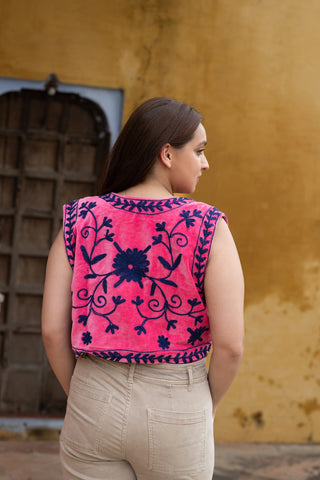 pink velvet vest for best outfit match