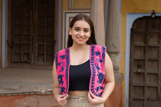 pink velvet vest for best outfit match