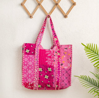 Pink patchwork tote bag