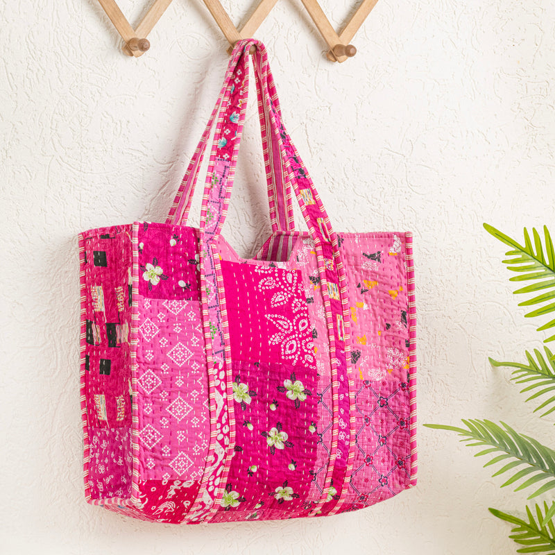 Pink patchwork tote bag