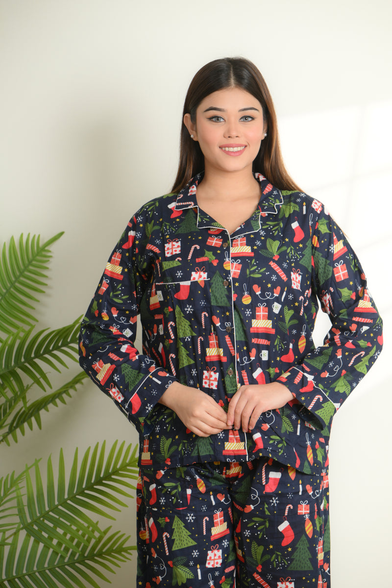 Christmas Print Cotton Pajama Set
