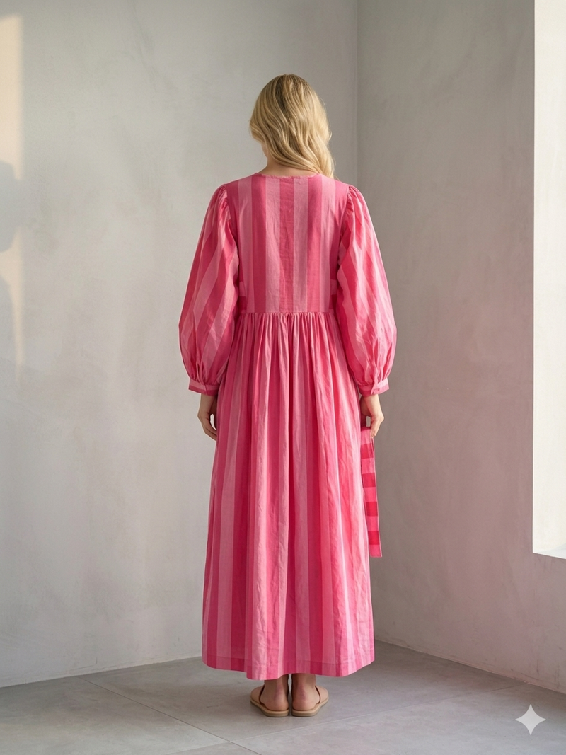 chinese dress ladies Peach Love Contrasting Bold Stripe Maxi Dress in Royal/Pink S main image 1