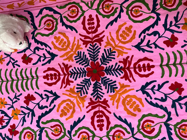 Cotton Suzani Throw Blanket Hand Embroidery kantha quilt