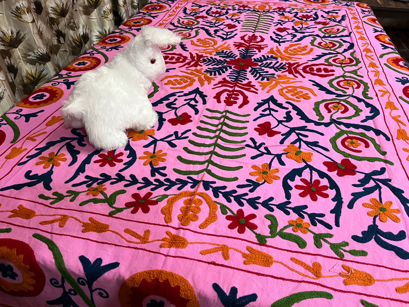 Cotton Suzani Throw Blanket Hand Embroidery kantha quilt