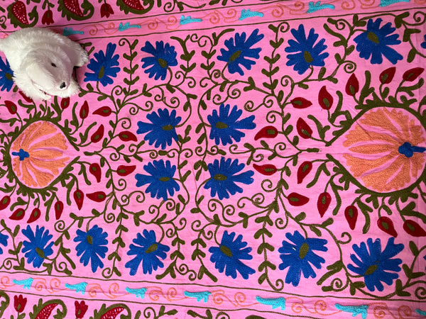 Cotton Suzani Throw Blanket Hand Embroidery kantha quilt