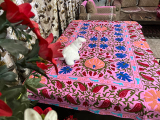 Cotton Suzani Throw Blanket Hand Embroidery kantha quilt