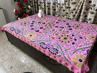 Pink handmade suzani embroidery kantha quilt