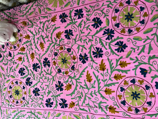 Pink handmade suzani embroidery kantha quilt