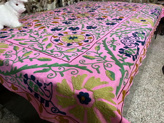 Pink handmade suzani embroidery kantha quilt